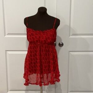 Victoria’s Secret Red Paisley Women's Babydoll Ruffle Nightgown Size Medium